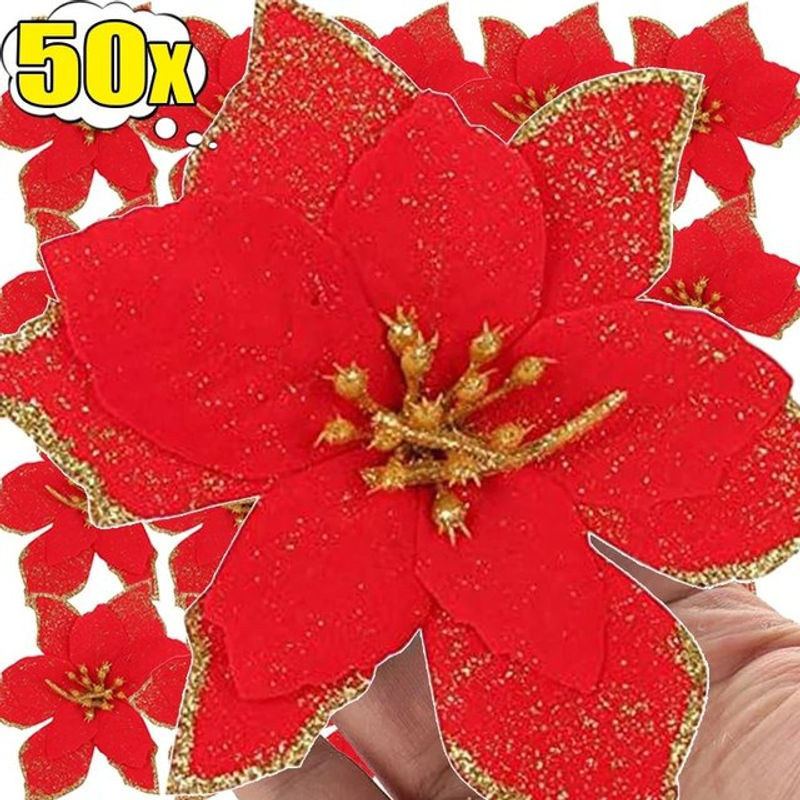 Glitzernde Weihnachtssterne und künstliche Blumen-Girlande für deine Weihnachtsdekoration in Rosa und Rot - Bild 1