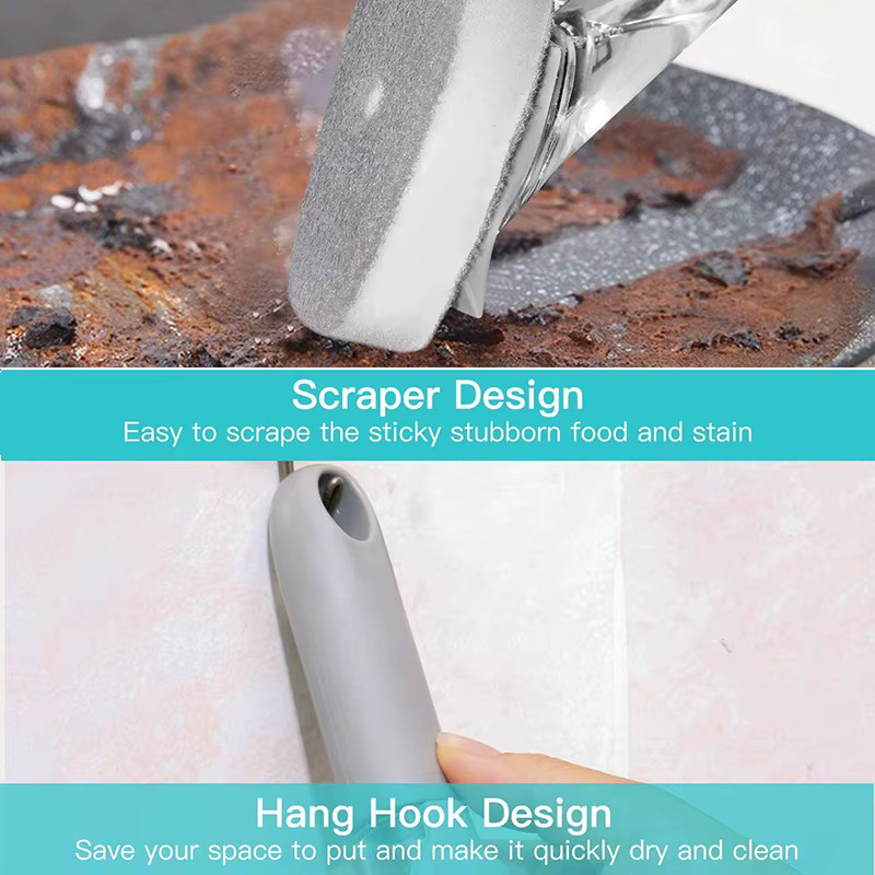 DOORSACCERY Press Pot Brush Set mit automatischer Nachfüllfunktion, grauer Reinigungsschwamm und Spülbürste für die Küche - Bild 3