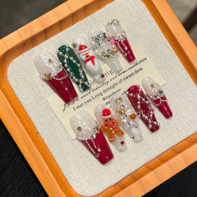 YADORNOS Künstliche Nägel zum Aufdrücken, Weihnachts-Lebkuchenmann, Damen, Glänzend - Bild 1