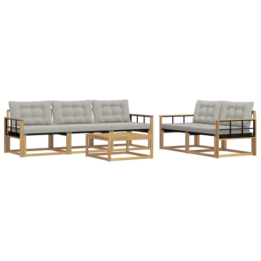 vidaXL Outdoor-Sofagarnitur aus Akazienholz mit Textilene-Bezug und Polstern, 6-teilig, Weiß und Grau, B/T/H: 79 x 79 x 37 cm - Bild 2