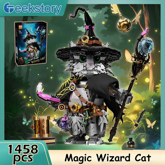 wishiot Wizard Katze Magie Tier Bausteine Set mit 1458 Teilen, Mehrfarbiges Kreatives Montage Spielzeug für Kinder ab 6 Jahren - Bild 1