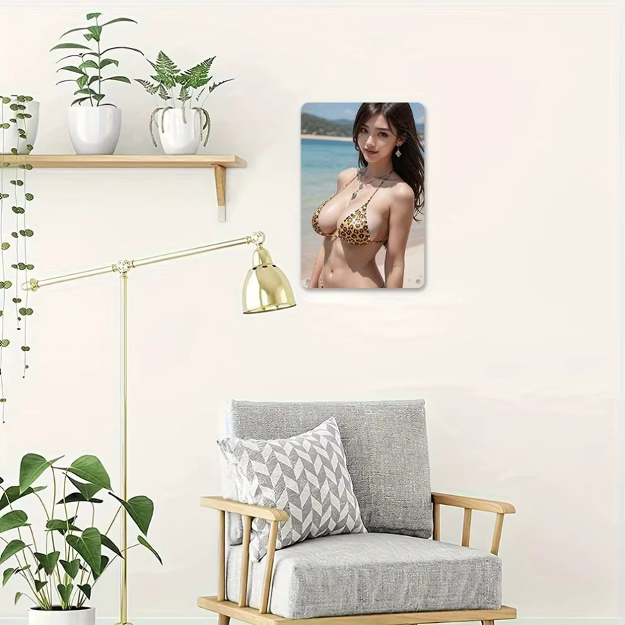 Vintage Blechschild CIFBUY mit Palmenmotiv und Bikini-Design in Multicolour, Wanddeko aus Metall, Breite: 20,32 cm, Höhe: 30,48 cm - Bild 4