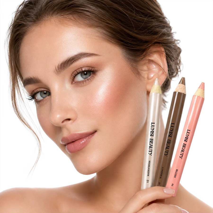 3-teiliges Make-up-Stift-Set, Kontur, Rouge, Highlighter, matt & perlmuttartig - Bild 3