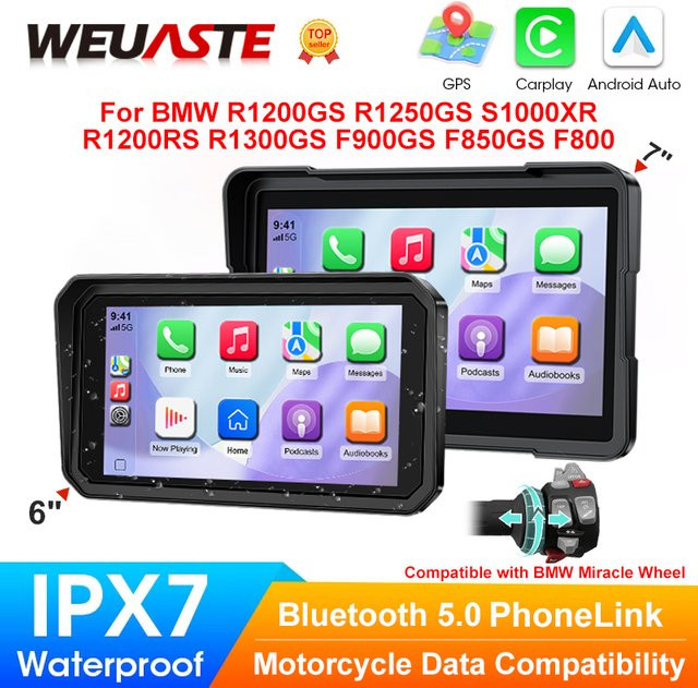 WEUASTE Kabelloses Motorrad CarPlay und Android Auto Navigationsgerät mit GPS, 6 Zoll, Schwarz - Bild 1