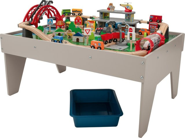 LUPILU Holzeisenbahn Spieltisch 100-teiliges Set ab 2 Jahren - Bild 1