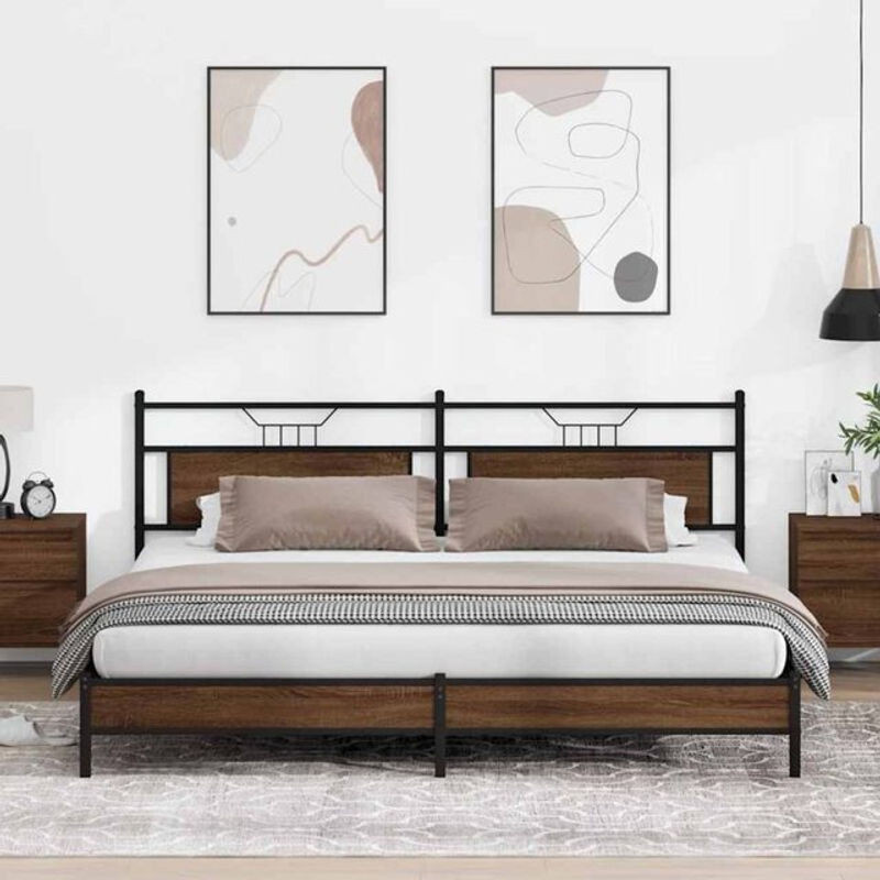 Metallbett Vidaxl in Braun Eichen-Optik aus Metall und Holzwerkstoff B: 193 cm, T: 201 cm, H: 91,5 cm - Bild 1