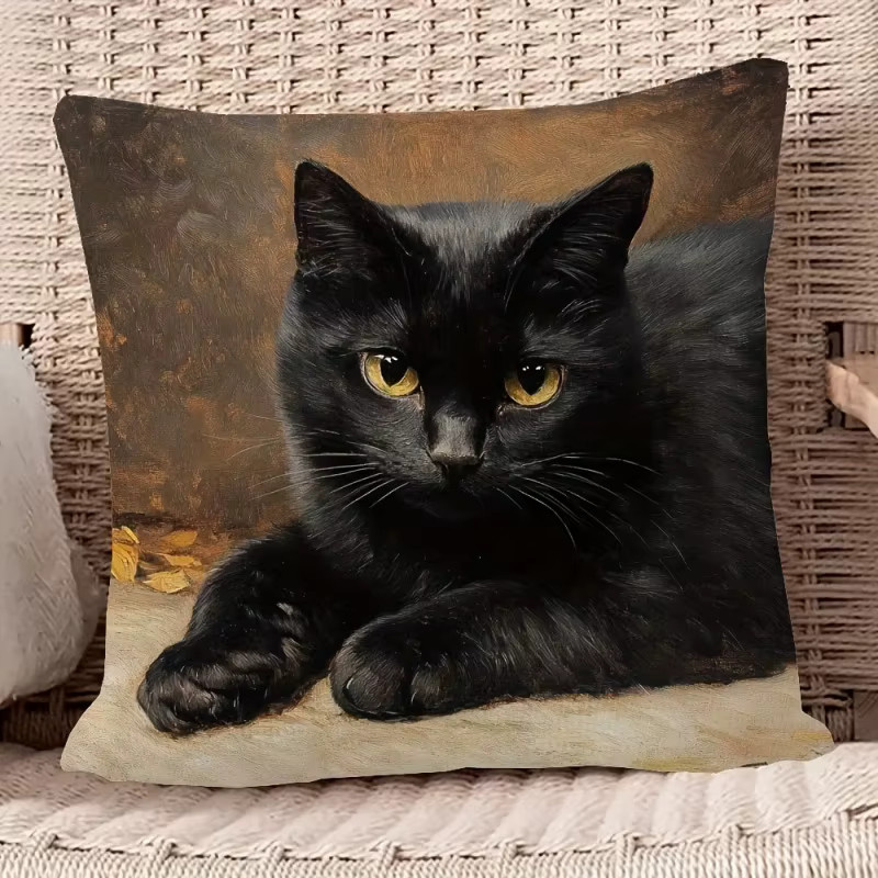 VIKAMA Kissenbezug mit schwarzer Katze im traditionellen Stil, Mehrfarbig, Breite: 45 cm, Höhe: 45 cm - Bild 4