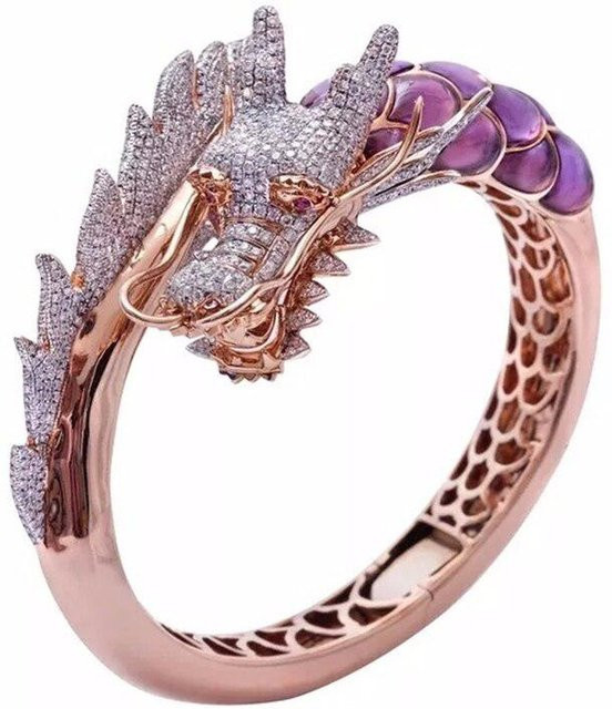 Ring Drachen, Roségold, Lila Stein, Damen, Vintage - Bild 1