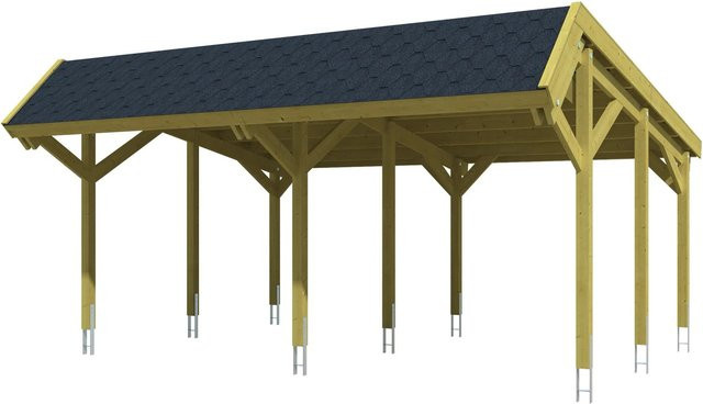 Skan Holz Carport Harz aus Nadelholz in Grün mit schwarzen Dachschindeln B: 624 cm, T: 560 cm - Bild 1