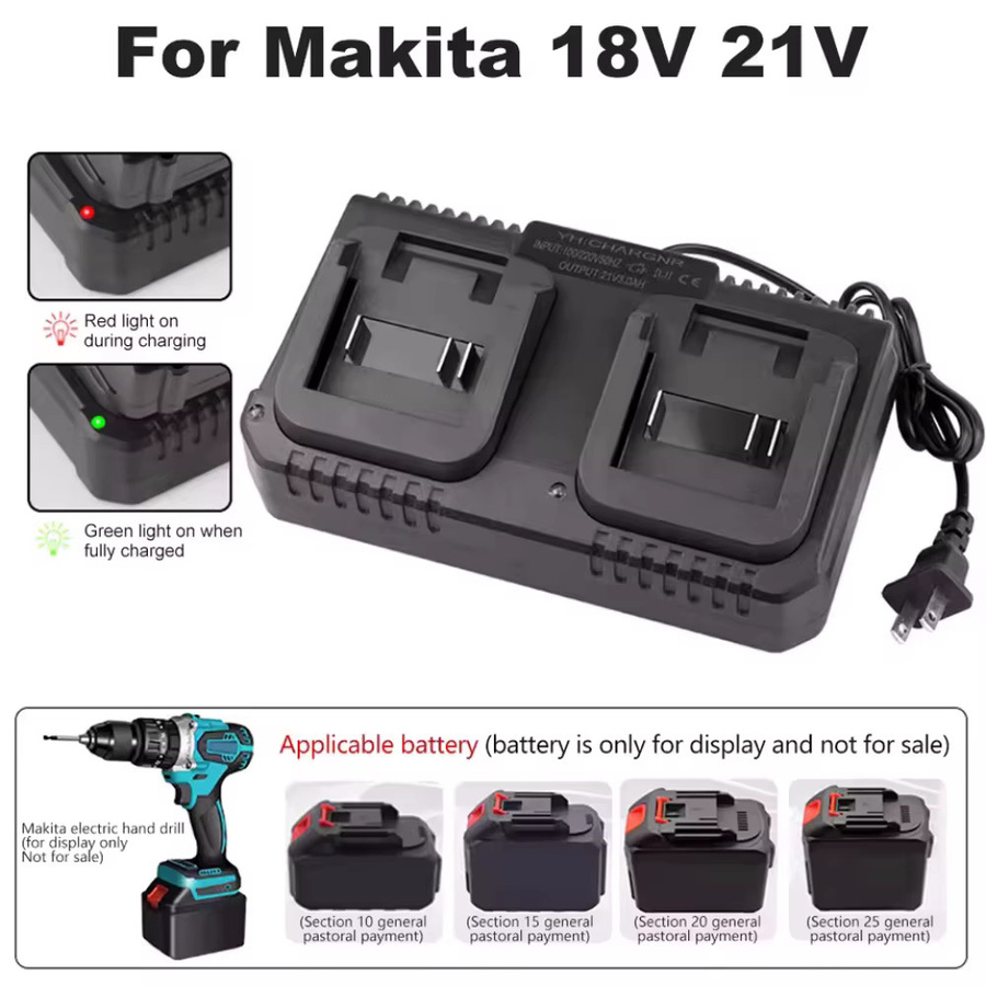 Makita Lithium-Batterie Dual Ladegerät für 18 V und 21 V Akkus BL1415/1815/1830/1850 mit EU/US-Stecker - Bild 2