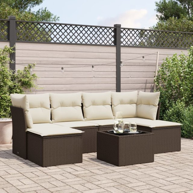 vidaXL 7-tlg. Garten-Sofagarnitur in L-Form aus Polyrattan mit Kissen, Braun - Bild 3