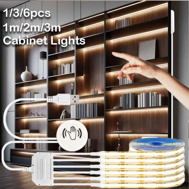 Dimmbare COB-LED-Lichtleisten in Warmweiß mit Touch-Schalter für Küche und Schränke, Weiß - Bild 1