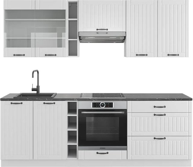 Vicco Fame-Line Küchenzeile Landhausstil in Weiß und Anthrazit, Breite: 235 cm, Höhe: 82 cm, Tiefe: 60 cm - Bild 1