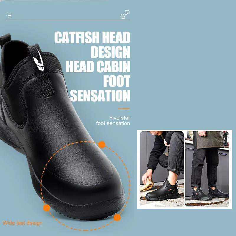 QHSPE Herren-Arbeitsschuhe in Schwarz, rutschfest und ölbeständig, leichte Kochschuhe mit weicher Sohle - Bild 3
