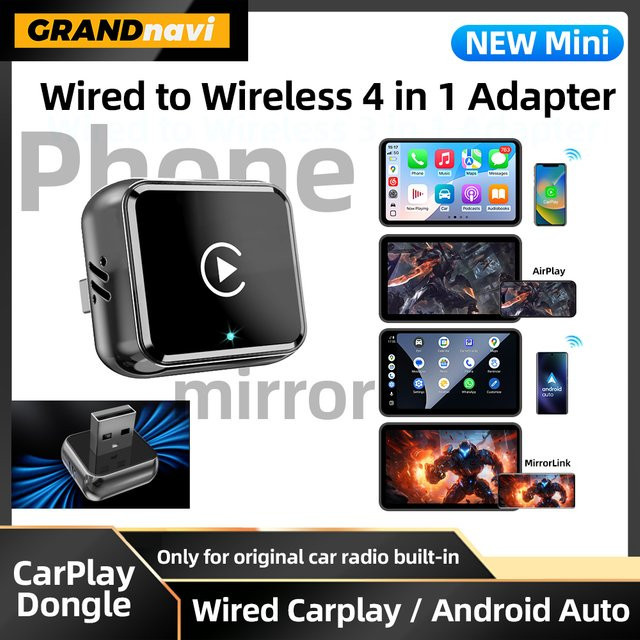 Grandnavi 4-in-1 Dongle Kabelloser CarPlay und Android Auto Adapter mit WLAN und Bluetooth in Schwarz - Bild 1
