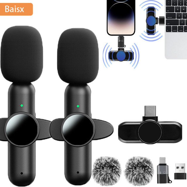 Basix Mini Lavalier Mikrofon Tragbares Drahtloses Bluetooth Mikrofon für iPhone und Android in Schwarz - Bild 1