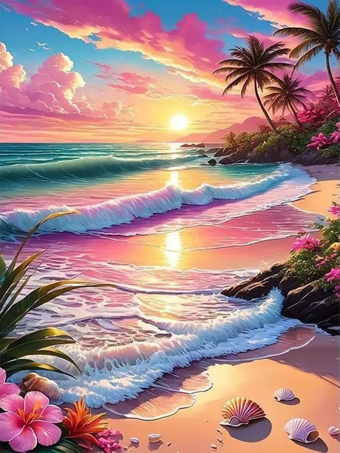 Momoart Diamantmosaik Meer Landschaft, DIY Stickerei - Bild 1
