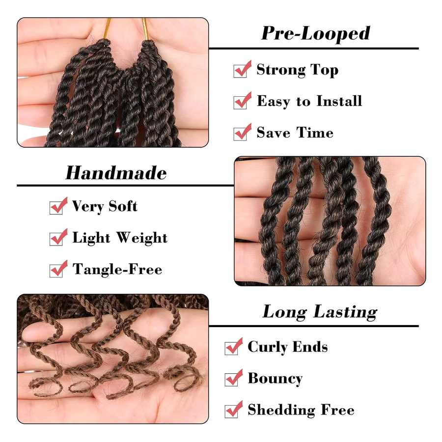 Senegalese Twist Crochet Hair, 8/12 Zoll, Kinky Twist Micro Braids, Damen - Bild 3