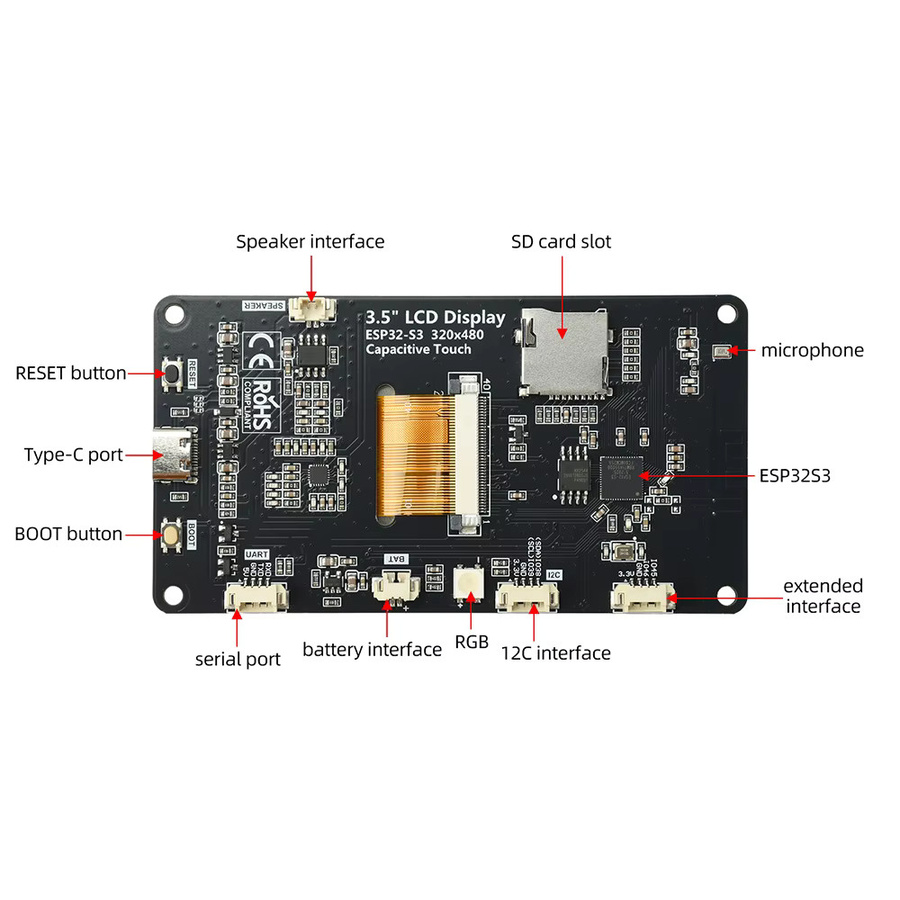 Gaqqee ESP32-S3 Entwicklungsboard mit 3,5 Zoll Smart-Touchscreen, WiFi und Bluetooth, Schwarz - Bild 5