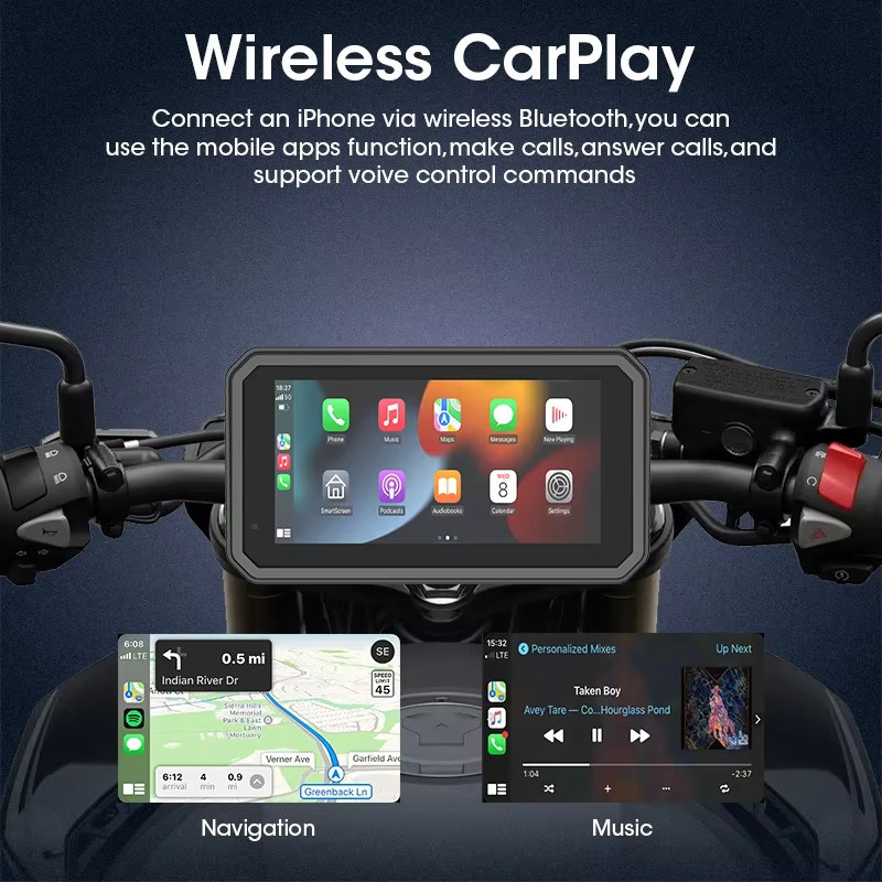 Jansite Motorrad CarPlay Dash Cam mit 6,25 Zoll Display, 4K UHD Dual Objektiv, GPS Navigation und IPX7 Wasserdichtigkeit in Schwarz - Bild 4