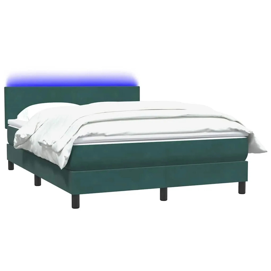 vidaXL Boxspringbett mit Matratze in Dunkelgrün aus Samt mit LED-Unterbettbeleuchtung und USB-Anschluss, B/T/H: 160 x 220 x 78 cm - Bild 2