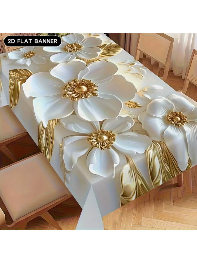 Elegante florale Polyester-Tischdecke in Silber und Weiß für Hochzeiten, Geburtstage und Partys, rechteckig - Bild 3