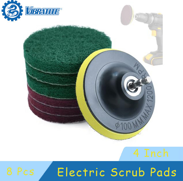 VIBRATITE 8er Set Elektrische Scheuerpads 4 Zoll für Fugenmörtel und Fliesen zur Reinigung von Badewannen und Ecken - Bild 1