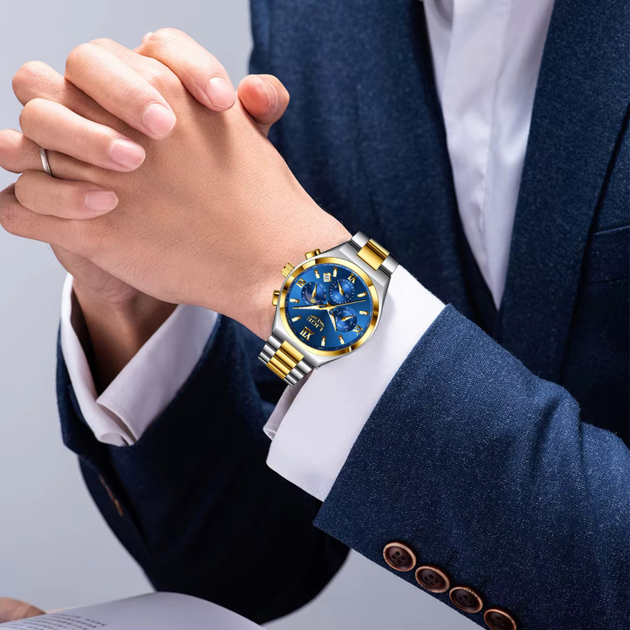 LIGE Armbanduhr Chronograph, Quarz, Edelstahl, Blau, Herren - Bild 6