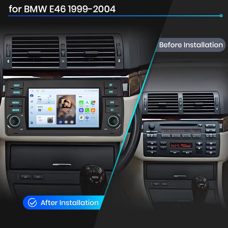 Junsun 7 Zoll Kabelloses CarPlay und Android Auto Autoradio für BMW E46 in Schwarz mit IPS Touchscreen und Multimedia-Funktionen - Bild 3