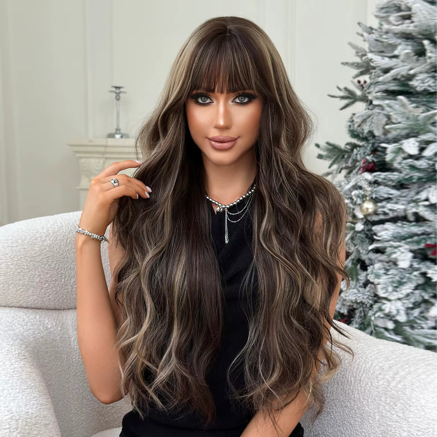 7JHH WIGS Perücke, Lange Wasserwellen, Braun mit Blonden Highlights, Damen - Bild 2
