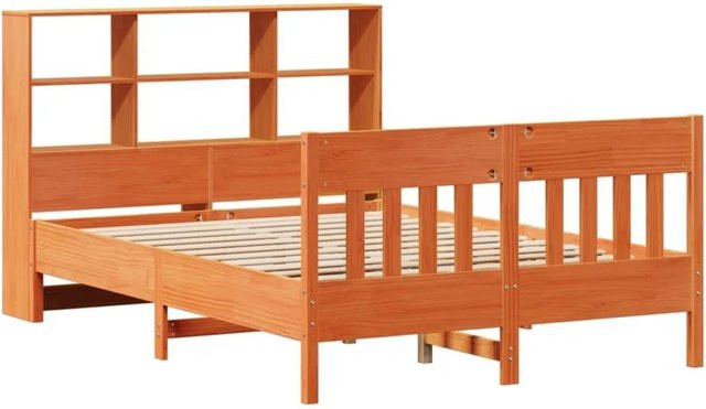 vidaXL Massivholzbett aus Kiefernholz in Braun mit integrierten Nachttischen, B/T/H: 141 x 190 x 110 cm - Bild 1