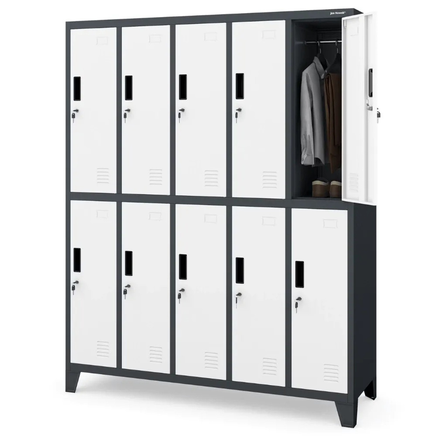 DELUKE Umkleideschrank Spind mit 10 Abteilen aus Metall in Anthrazit-Weiß, H: 172 cm, B: 136 cm, T: 45 cm - Bild 2