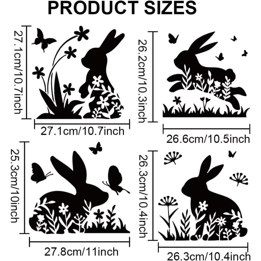 4er Set wiederverwendbare Osterhasen und Schmetterlings-Schablonen mit Pinsel, Motiv Frühlingsblumen und Feldpflanzen, B/H: 30 x 30 cm - Bild 2