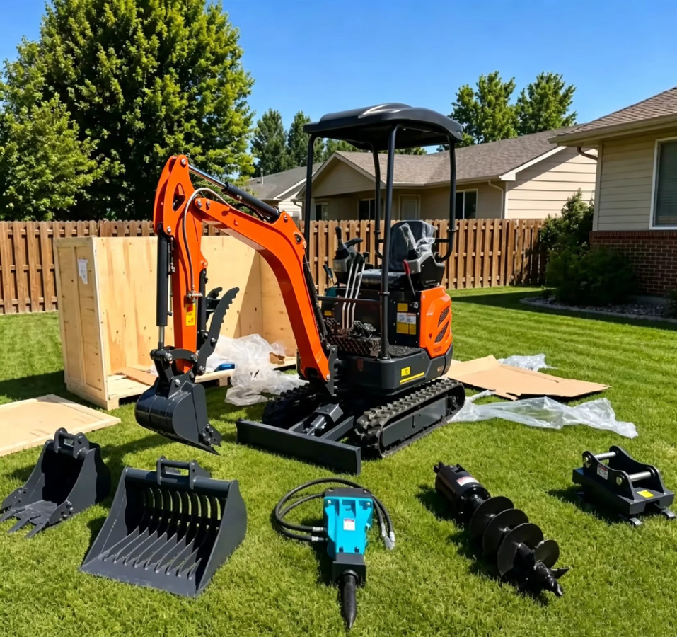 YITUI Hydraulischer Mini-Bagger mit verschiedenen Hilfsvorrichtungen, Farbe: Orange, CE EPA Euro 5 für Grabungs- und Aushubarbeiten - Bild 2