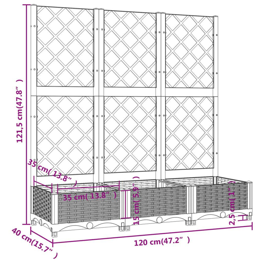 Vidaxl Garten Pflanzgefäß mit Gitter, Schwarz, B/T/H: 120 x 40 x 121,5 cm - Bild 6