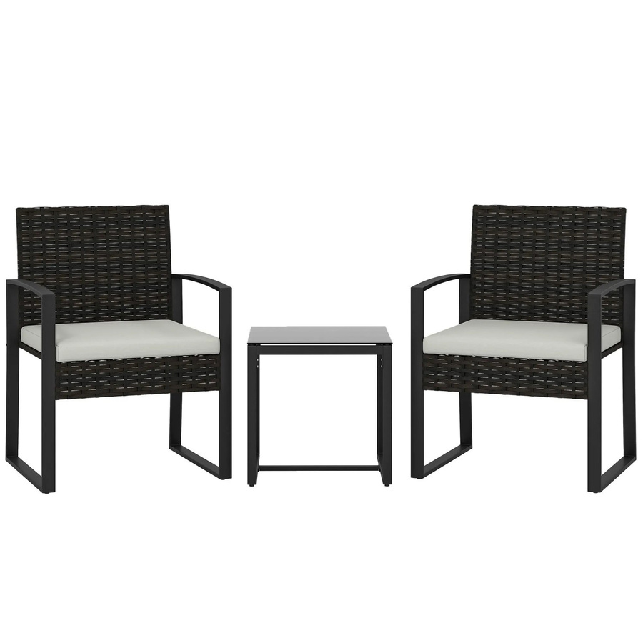 Furnicato Rattan Bistroset 3-teiliges Gartenmöbel-Set mit 2 Stühlen und Couchtisch in Cremeweiß - Bild 2