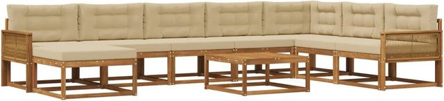 vidaXL Outdoor-Sofagarnitur in U-Form aus Akazienholz mit 9 Kissen in Natur und Beige - Bild 1