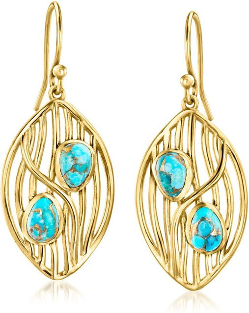 YoYo Ohrringe, Gold, Synthetischem Türkis, Bohemian, Damen - Bild 1