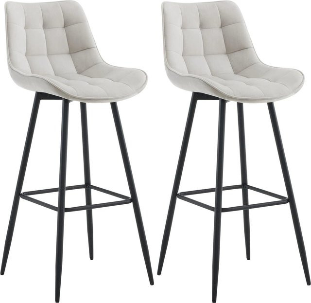 DELUKE Barhocker Sydney 2er Set aus grauem Samt mit Lehne und Metallgestell - Bild 1