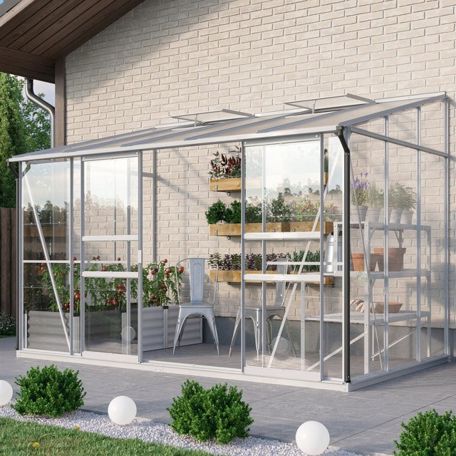 Vitavia Anlehn-Gewächshaus Osiris 6500 in Silber mit Aluminiumrahmen, 6,5 m², Pultdach, Doppel-Schiebetür und Dachfenster - Bild 1