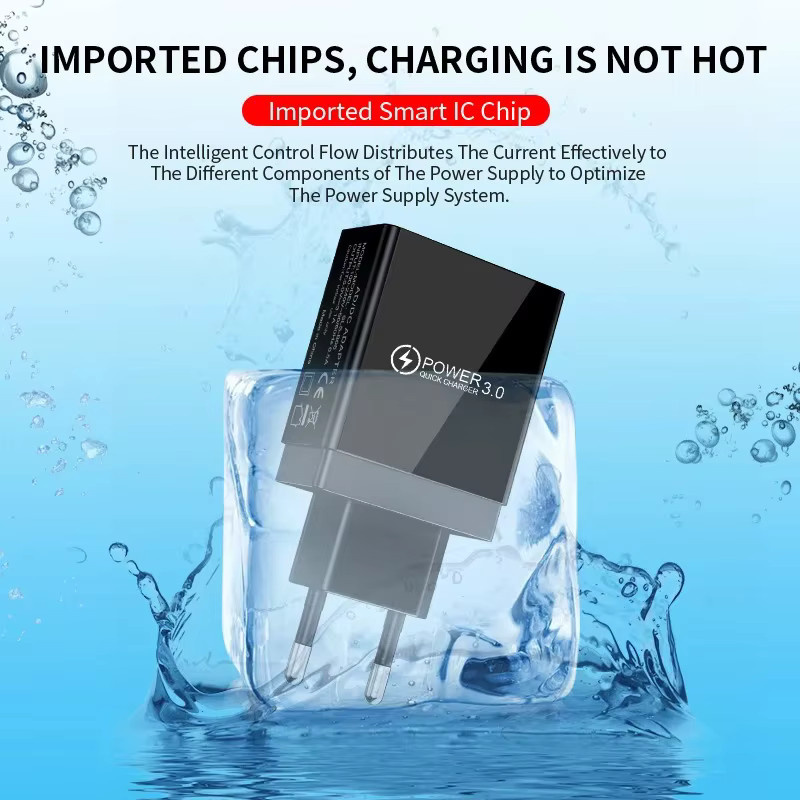 3-Port-USB-Schnellladegerät Wandadapter mit LED-Digitalanzeige in Schwarz - Bild 2