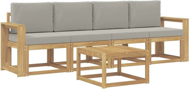 vidaXL Outdoor-Sofagarnitur 5-teilig aus Akazienholz in Weiß und Hellgrau, B/T/H: 59 x 59 x 37 cm - Bild 1