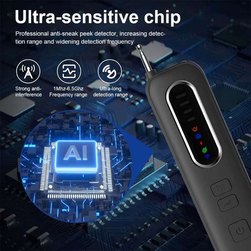 NUOYING Anti-Spionage-Kamera-Detektor in Schwarz mit USB-C Aufladung, LED-Infrarotlicht und einstellbarer Empfindlichkeit zur Aufspürung von Wanzen und versteckten Kameras - Bild 4