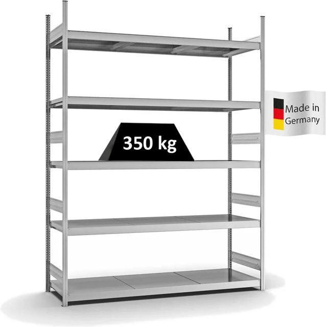 PROREGAL Weitspannregal Stecksystem T-Profil mit 5 Ebenen aus Stahlplatten, verzinkt, Farbe: Silber, H x B x T: 300 x 225 x 60 cm - Bild 1
