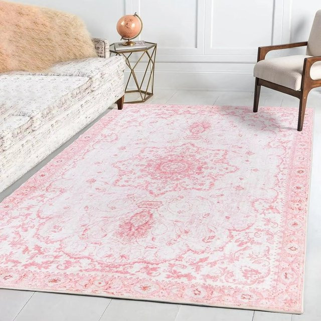 Lodestar Teppich im Retro-Stil in Rosa, floral und maschinenwaschbar, B/L: 100 x 150 cm - Bild 1