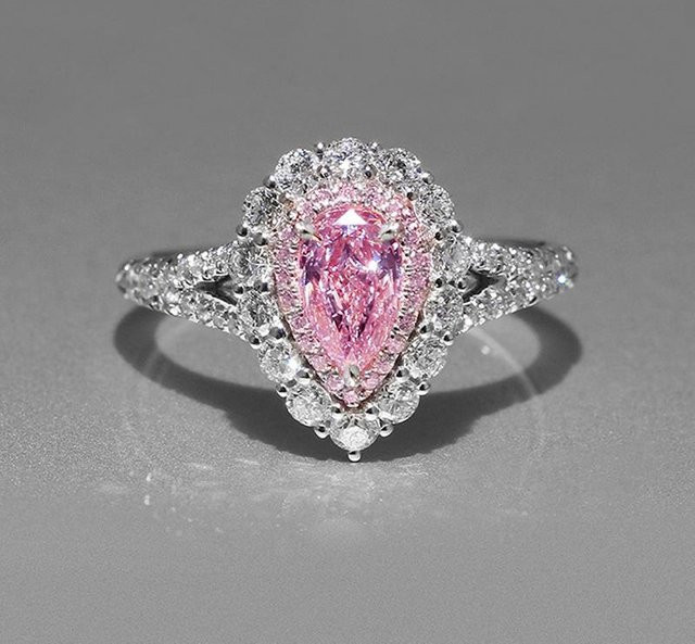 Huitan Ring, rosa Wassertropfen, Zirkonia, Kupfer, Damen - Bild 1