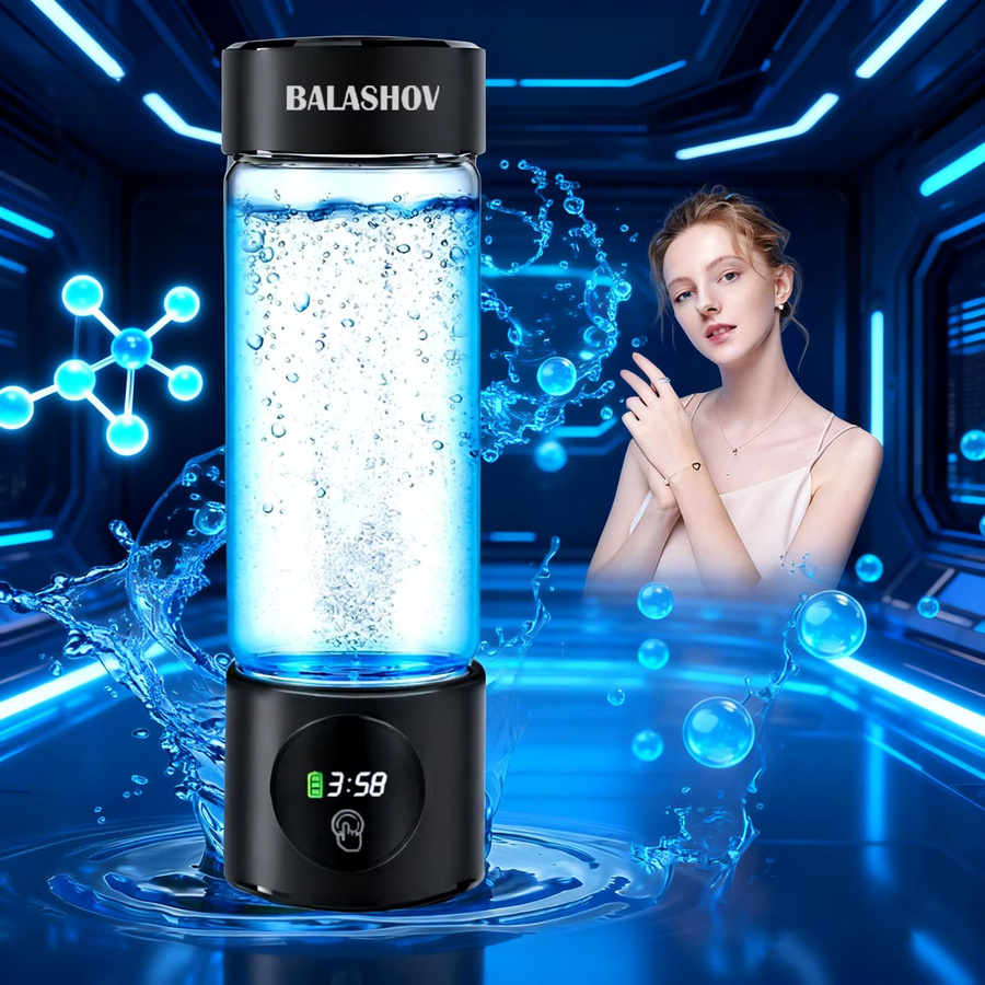 BALASHOV Wasserstoff-Wassergenerator mit SPE+PEM Doppelkammer, PPB und Zeitanzeige, H2-Inhalationsgerät, Schwarz - Bild 4