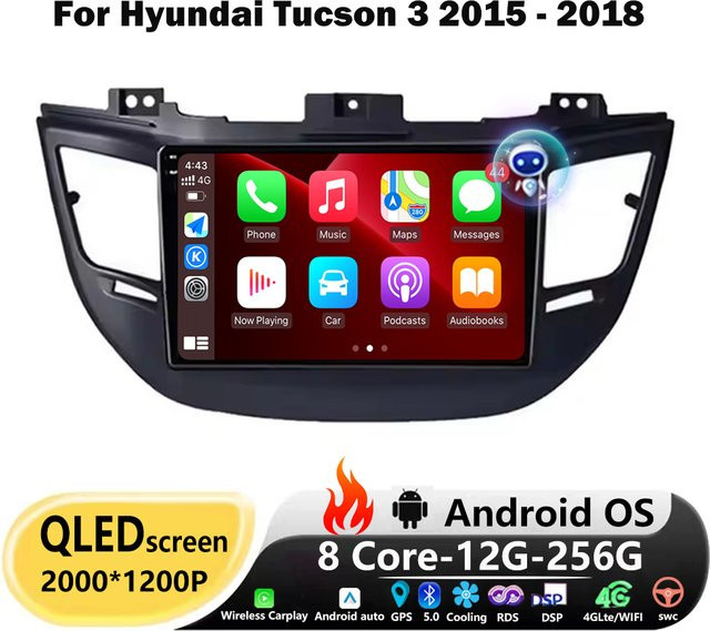 KJ-NAVI Android 16 Multimedia Autoradio für Hyundai Tucson 3 (2015 - 2018) mit Navigation, Wireless CarPlay und Bluetooth in Schwarz - Bild 1