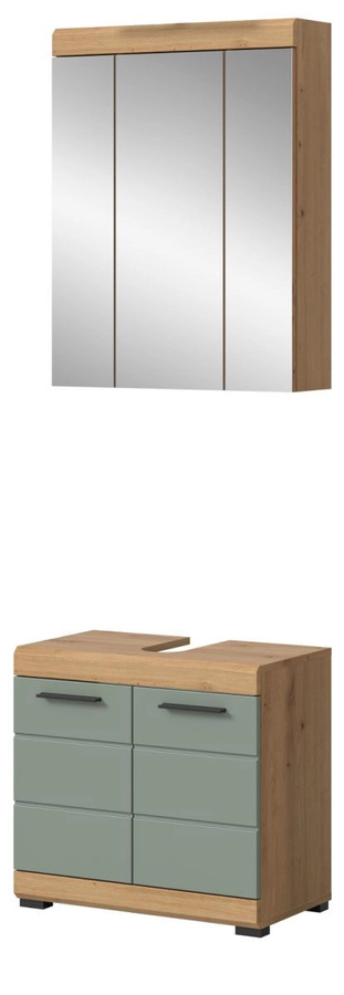 Inn.Furn Badmöbel Set Shawn 2-teilig in Grün und Eiche mit Spiegelschrank und Waschtischunterschrank, Breite: 60 cm - Bild 4