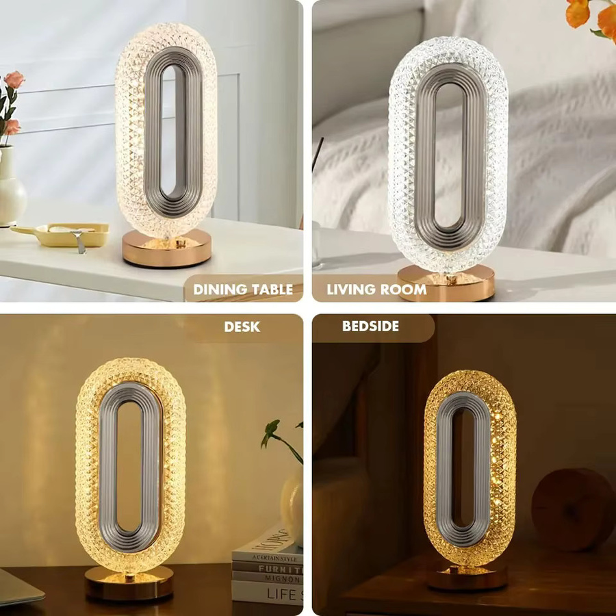 Moderne LED Tischlampe aus Metall und Kristall in Gold/Messing mit Touch-Schalter und USB-Ladung für Büro und Schlafzimmer - Bild 4